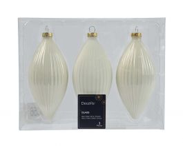 Bučka novoletna steklena toplo bela 13 cm, set 3/1, Kaem.