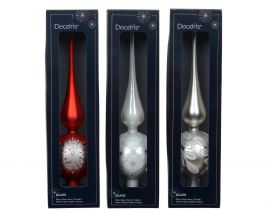 Špica za božično drevo rdeča/bela/srebrna steklo, 31 cm, Kaem.