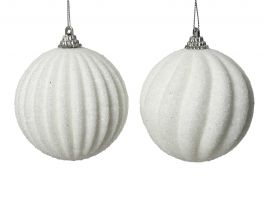 Bučka novoletna bela  z bleščicami  fi 80 mm, Kaem.