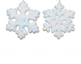 Okras novoletni snežinka bela/modra 11 cm, set 2/1, Kaem.