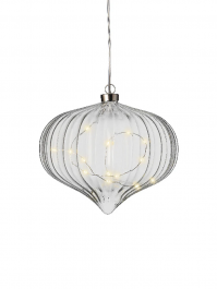 Krogla-čebula steklena viseča mikro 15 led, 21 cm, Kaem.