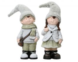 Figura božična fantek/punčka zeleno/siva 64,5 cm, Kaem.