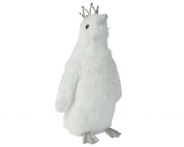 Figura pingvinček bel s krono 18 cm, Kaem.