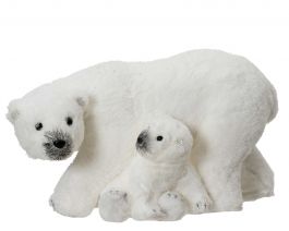 Figura medvedka z mladičkom bela z bleščicami 49 cm, Kaem.
