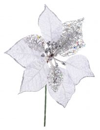 Cvetje umetno božična zvezda Lilian srebrna 20 cm, Bizz.