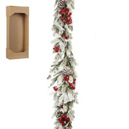 Girlanda novoeletna zasneženo rdeča 178 cm, Edel.
