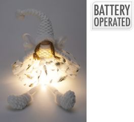 Figura božična punčka belo/rjava sedeča led 60 cm, Koo.