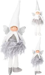 Figura božična punčka sedeča srebrna 40 cm, Koo.