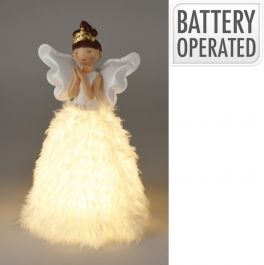 Figura božična angel punčka stoječa bela led 36 cm, Koo.