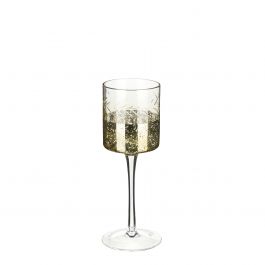 Svečnik kozarec na podstavku z zlatim robom, h20cm
