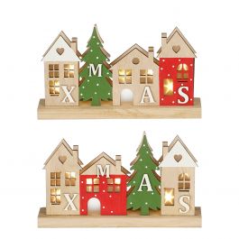 Hiška XMAS z LED lučko, lesena, 30x17cm

