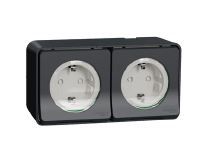 Vtičnica dvojna Mureva N/O z zaščito 16A 2P+E IP55 IK08 Antracit Schneider