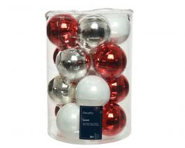 Bučke novoletna steklena rdeča/bela/srebrna fi 8cm, 16/1, Kaem.