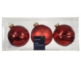 Bučke novoletne rdeče steklene fi 8cm, set 3/1, Kaem.