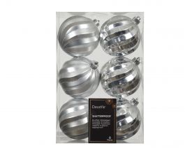 Bučke novoletne srebrne sijaj/mat plastične fi 8 cm, set 6/1, Kaem.