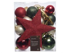 Bučke novoletne zeleno/zlato/rdeče, sijaj/mat plastične mix, set 33/1, Kaem.