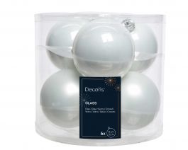 Bučke novoletne hladno bele steklene fi 8 cm, set 6/1, Kaem.