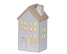 Hiška z LED lučko, porcelan, 6,2x7,4cm
