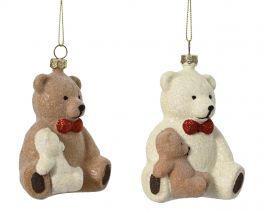 Figura božična medvedek belo/rjav 11 cm, Kaem.