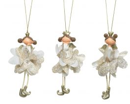 Okras novoletni angelček zlato/bel 12 cm, Kaem.