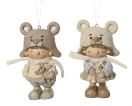 Figura božična punčka/fantek z medvedkom 11 cm, Kaem.