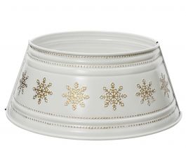 Košara koivnska za božično drevo bela z zlatimi snežinkami fi  57, v 25 cm,  Kaem.
