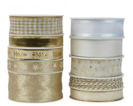 Trak božični dekorativni belo/zlat, 4 m, Kaem.