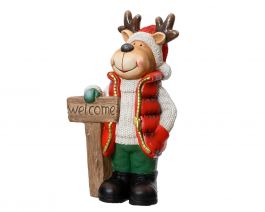 Figura božična jelenček rdečo zelen 43 cm, Kaem.