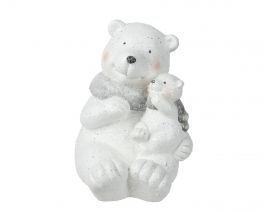 Figura božična medvedka bela z bleščicami 29 cm, Kaem.