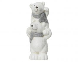 Figura božična medvedka bela z bleščicami 17 cm, Kaem.