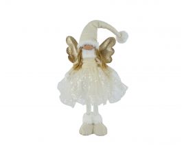 Figura božična punčka stoječa zlato/bela 50 cm, Kaem.