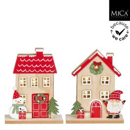 Hiška lesena z LED lučko božiček/snežak, 21x16cm
