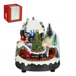 Dekoracija božična pokrajina z vlakcem 14,5x14x18 cm, Edel.