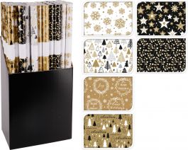 Papir božični za zavijanje zlat, 70x200 cm, različni dekorji, Koop