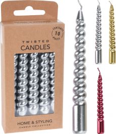 Sveča konusna, mini, 10cm, 10/1, srebrna/zlata, rdeča
