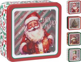 Škatla kovinska za piškote Dedek Mraz, kvadratna, 19x19cm
