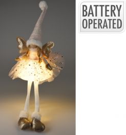 Figura božična punčka stoječa zlato/roza led 60 cm, Koop.