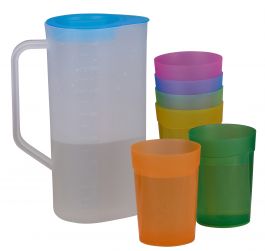 Vrč s pokrovom 1,5l + 6 kozarcev, pvc
