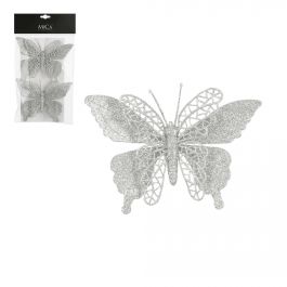 Okrasek za jelko metulj srebrn 16 x11 cm, set 2/1, Edel.
