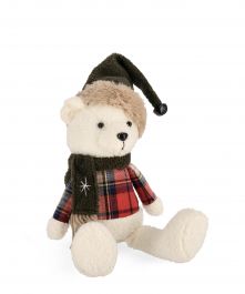 Figura božična medvedek bel z zelenim šalom 32 cm, Bizz.
