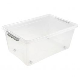 Zaboj za shranjevanje 40l Clipbox, transparent z pokrovom in kolesi, 58x39x25cm
