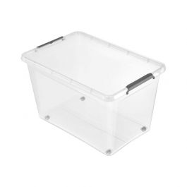 Zaboj za shranjevanje 60l Clipbox Lars, transparent z pokrovom in kolesi, 58x39x35cm
