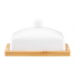 Posoda za maslo Ambition, bambus, bel pokrov iz porcelana
