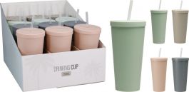 Kozarec PP s pokrovom in slamico, 750mlk, 4 barve
