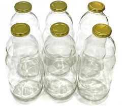 Steklenica za sok 1L s pokrovčki 6/1, pokrov 43mm, prozorne ali zelene