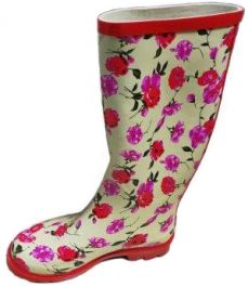 Škornji gumi ženski beli z rožicami št. 42