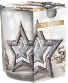 Sveča dišeča v steklu s folijo Zimska zvezda (