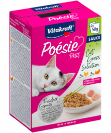 Hrana za mačke Poesie Petit, perut.+mačja trava, 6x50g, Vit.