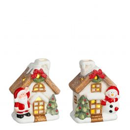 Hiša božična božiček/snežak led 13x8 cm, Edel.