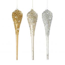 Okras za jelko ornament steklo zlat/srebrn/šampan 26 cm,, Edel.